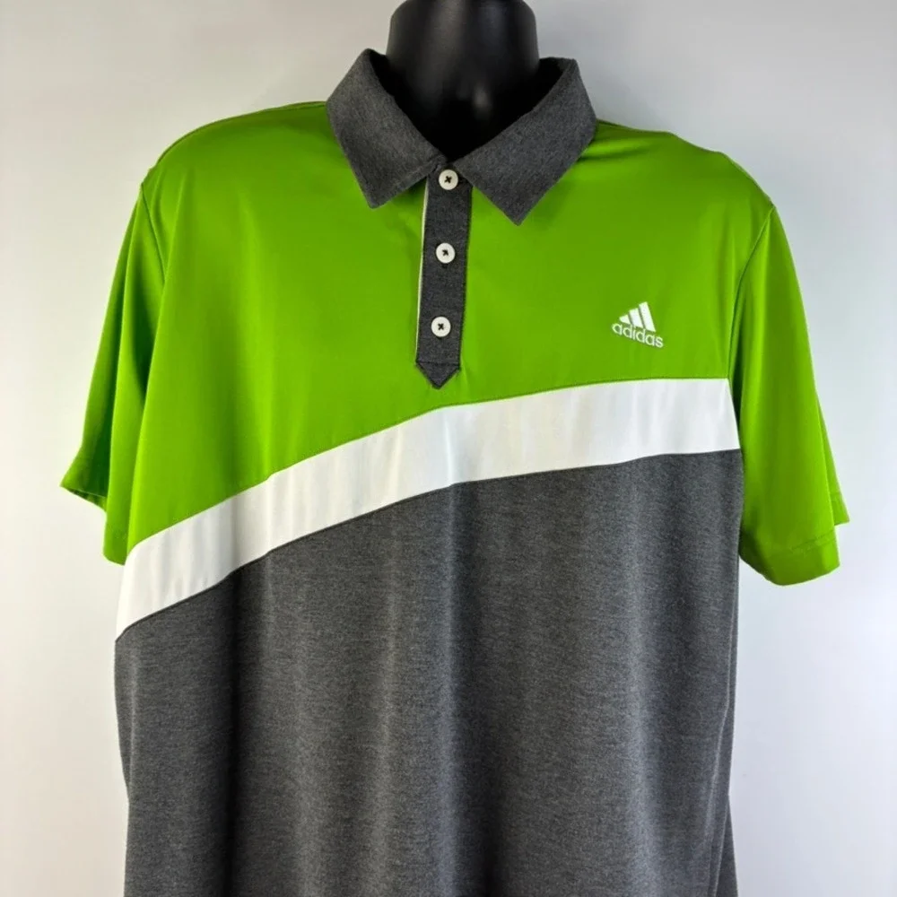 Adidas Golf Mens XL Climalite Polo Shirt Lime Green Grey‎ Colorblock Activewear
